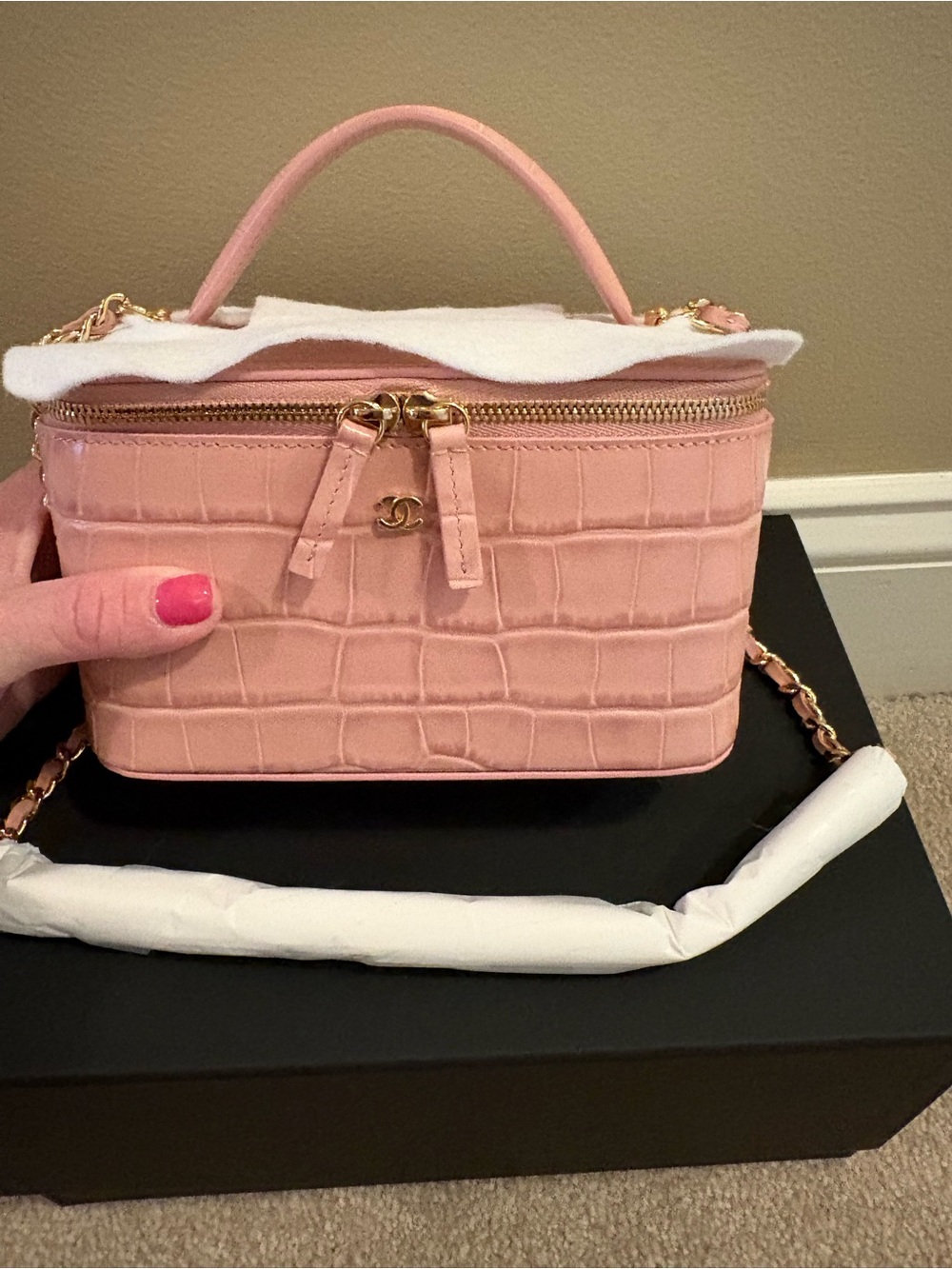 Chanel croc vanity on chain BNIB